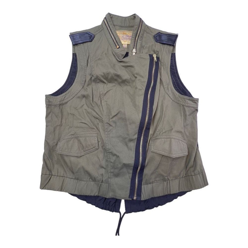 Princess Vera Wang Women's Asymmetrical Zip-Up Utility Vest Army Green Medium